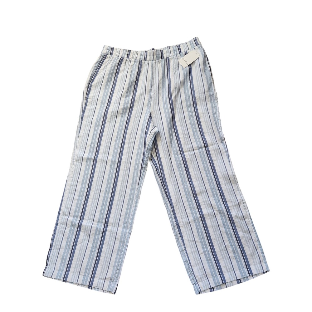 Wonderly Women's XXL Summer Stripe 2 Gauze Pants Spring 1 Blue‎ White New